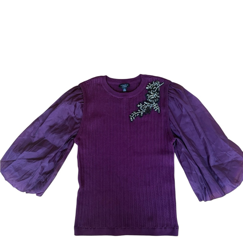 Current Air Burgundy Knit organza sleeve top size L NWT